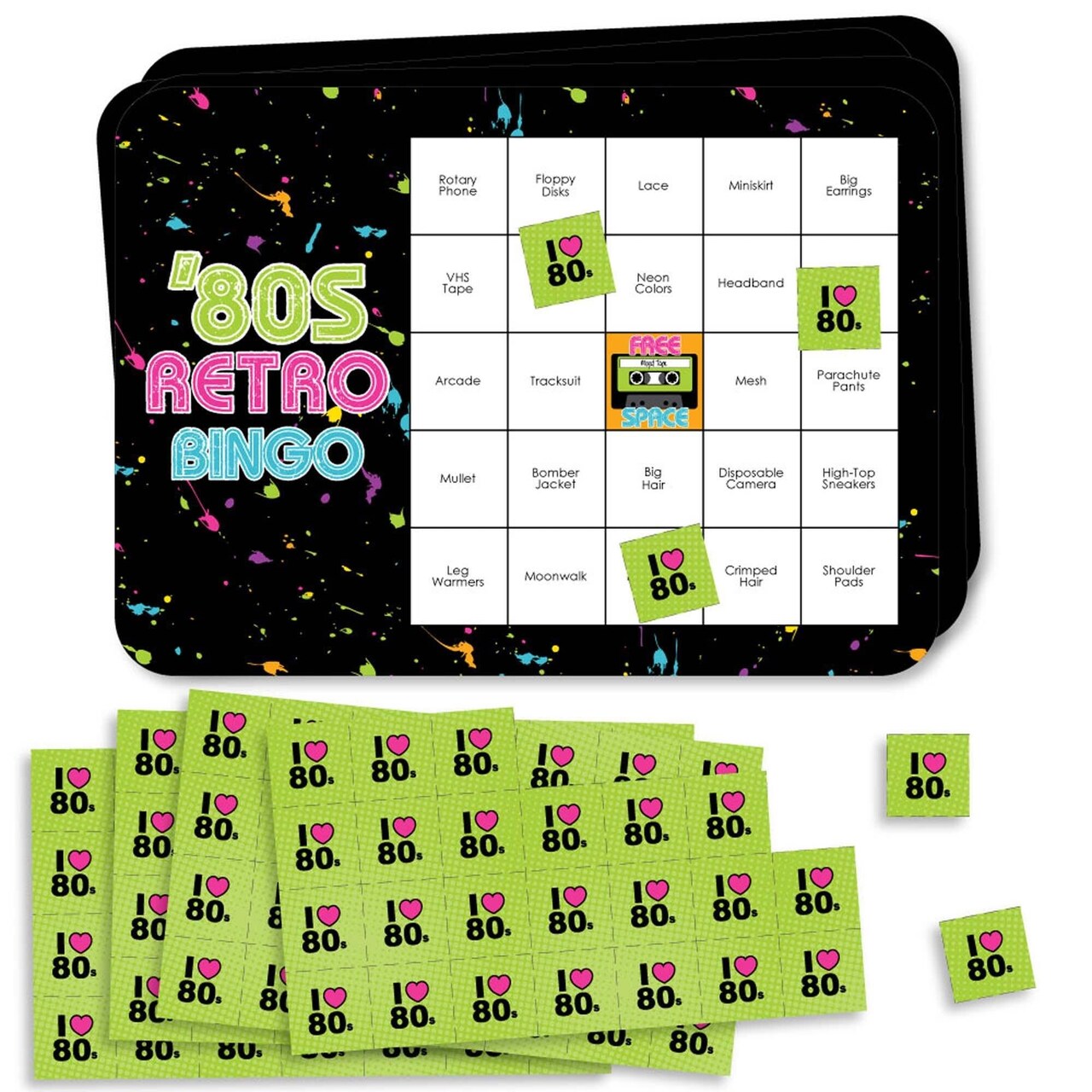 Big Dot of Happiness 80's Retro - Bar Bingo Cards and Markers - Totally 1980s Party Bingo Game - Set of 18
